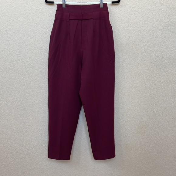ASOS Paper Bag Waist Pants - Maroon - Size 2 - Picture 2 of 5